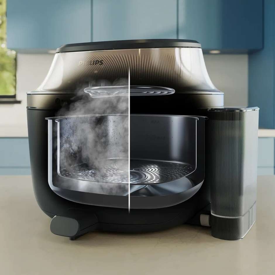 Philips Serie 5000 NA543/00 Friggitrice ad Aria e Cottura a Vapore 2 in 1 Capacità 7,2 Litri 2000 W Nero e Inox