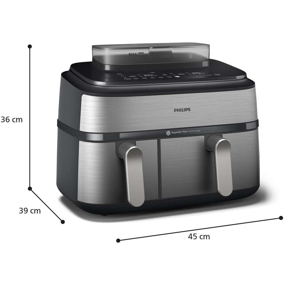 Philips Serie 5000 NA555/00 Airfryer Doppio Cestello Indipendente 9 L 2750 W Argento e Grigio