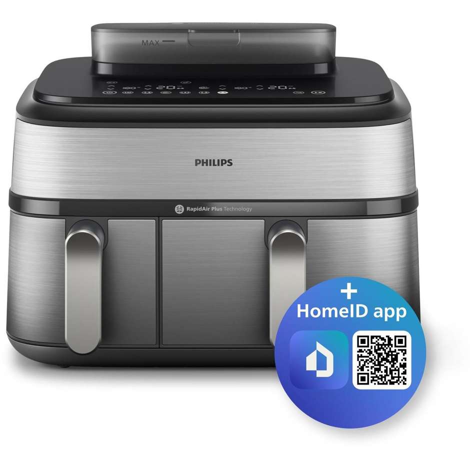 Philips Serie 5000 NA555/00 Friggitrice ad Aria Doppio Cestello 9 Litri 2750 W Finitura Argento Metallizzato