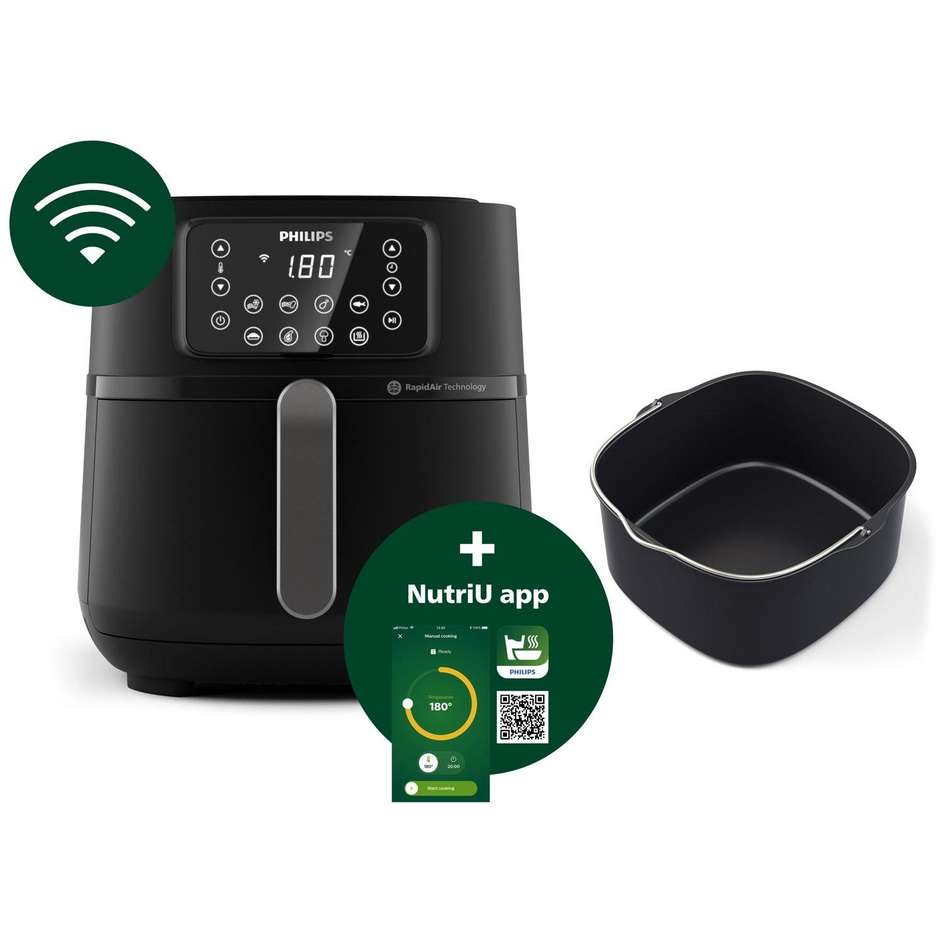 Philips Serie 5000 XXL HD9285/93 Airfryer Connessa 7.2 L 2000 W con Teglia Inclusa Nero e Argento