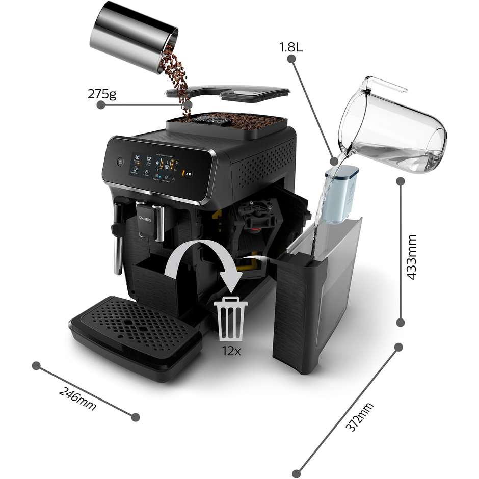 Philips Series 1200 EP1200/00 Macchina da Caffè Automatica in Chicchi 15 Bar Nero