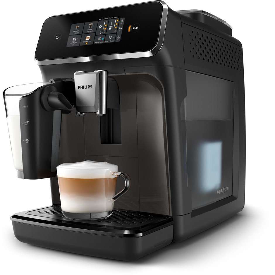Philips Series 2300 LatteGo EP2334/10 Macchina da Caffè Automatica a Chicchi con Macinacaffè in Ceramica, 4 Bevande, Nero