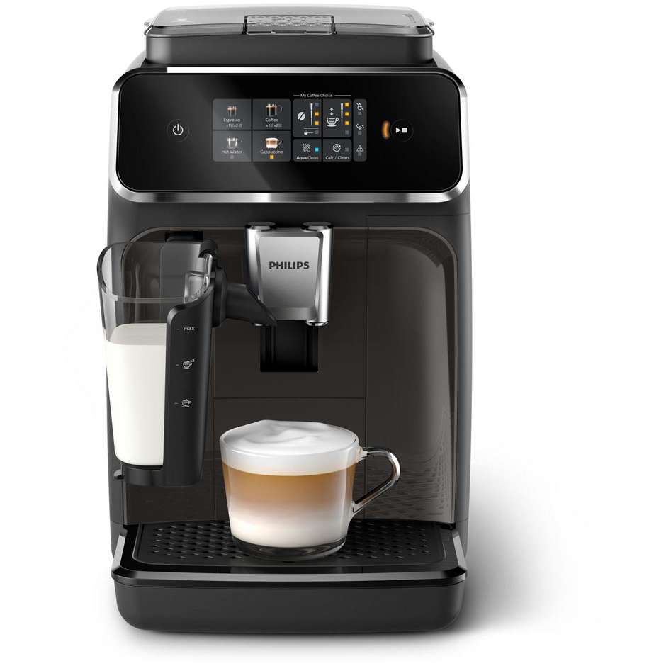 Philips Series 2300 LatteGo EP2334/10 Macchina da Caffè Automatica a Chicchi con Macinacaffè in Ceramica, 4 Bevande, Nero