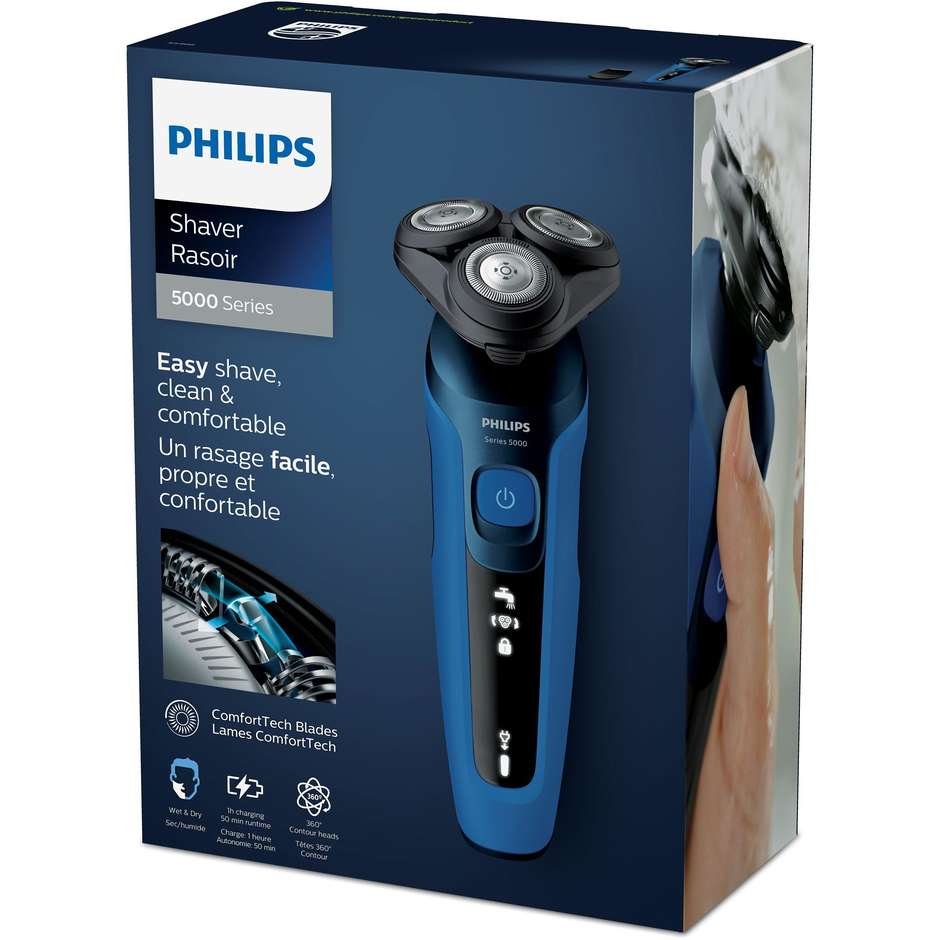 Philips Shaver Serie 5000 S5466/17 Rasoio Elettrico Wet & Dry con Lame ComfortTech e Rifinitore