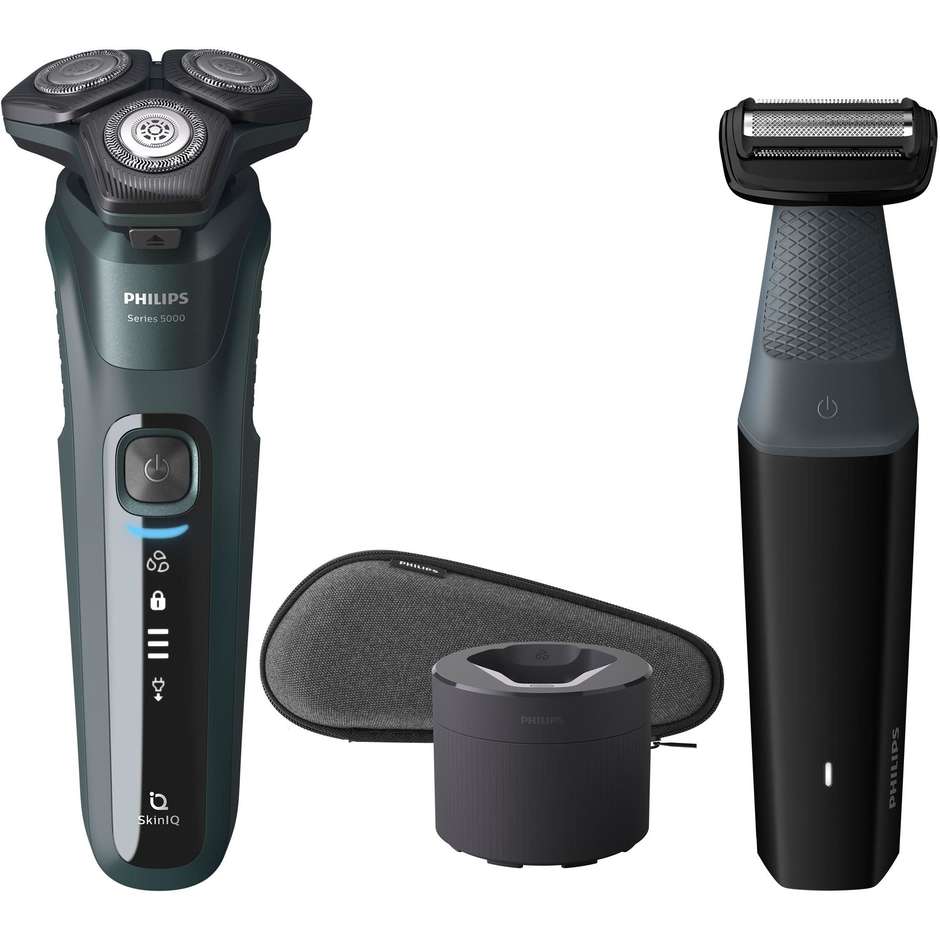 Philips Shaver Serie 5000 S5584/57 Rasoio Elettrico Wet & Dry con Sensore SkinIQ e Base di Ricarica Verde