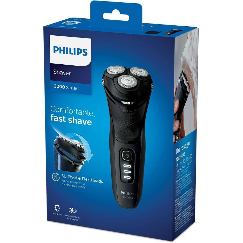 Philips Shaver Series 3000 S3233/52 rasoio rotativo Wet & Dry, fino a 60 minuti