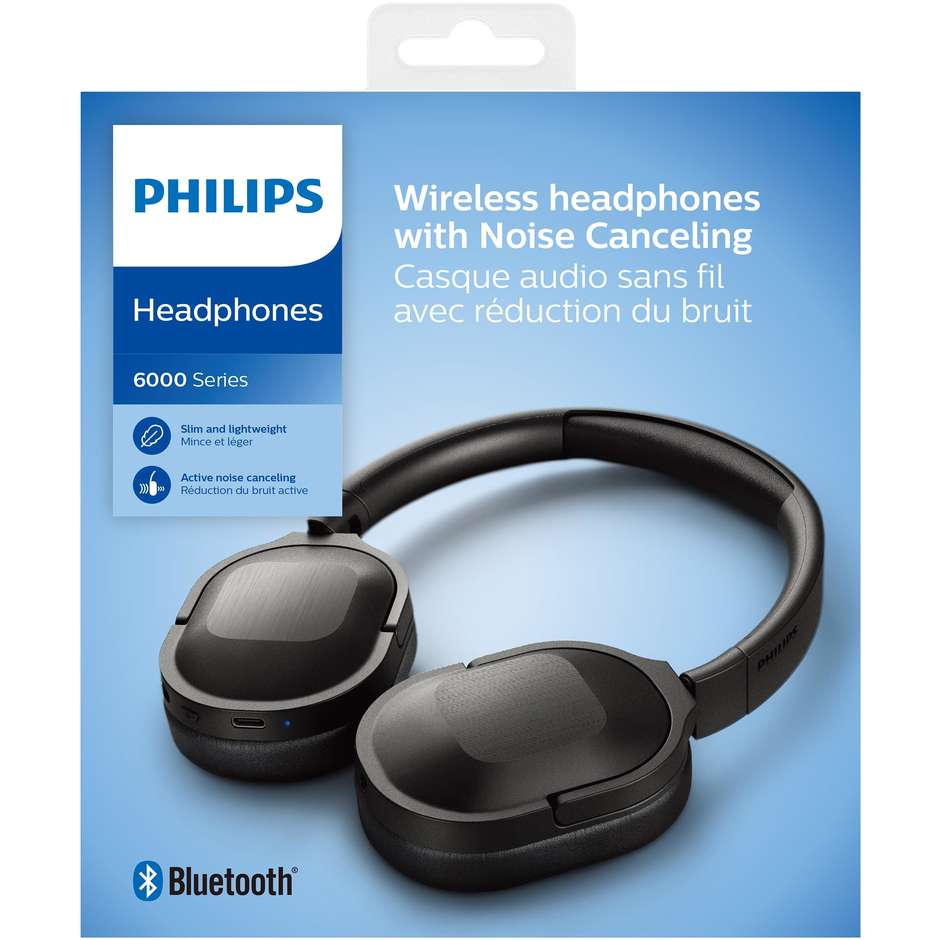 Philips TAH6506BK Cuffie Wireless Over-Ear Bluetooth 5.0 ANC 30h USB-C Nero