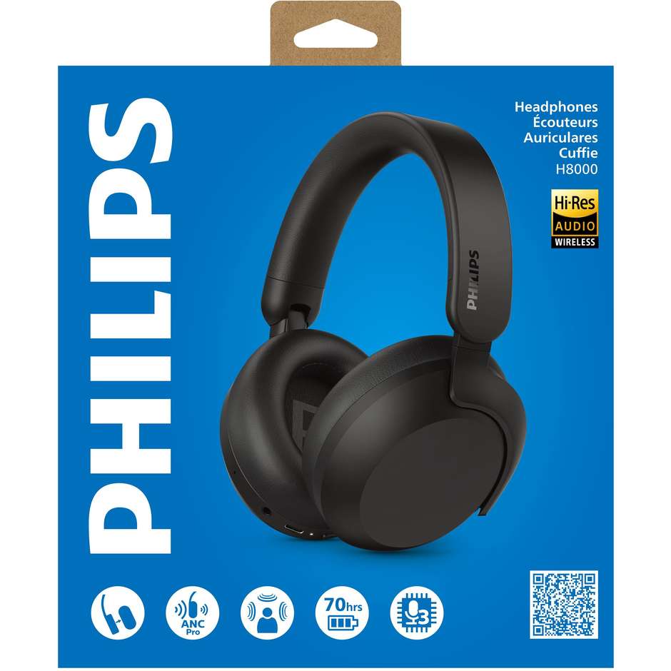 Philips TAH8000E cuffie over-ear Bluetooth ANC nere