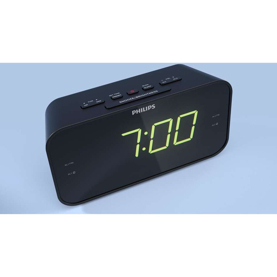 PHILIPS TAR3306/12 Radiosveglia Digitale con Display LED a Doppia Sveglia e Radio FM Colore Black