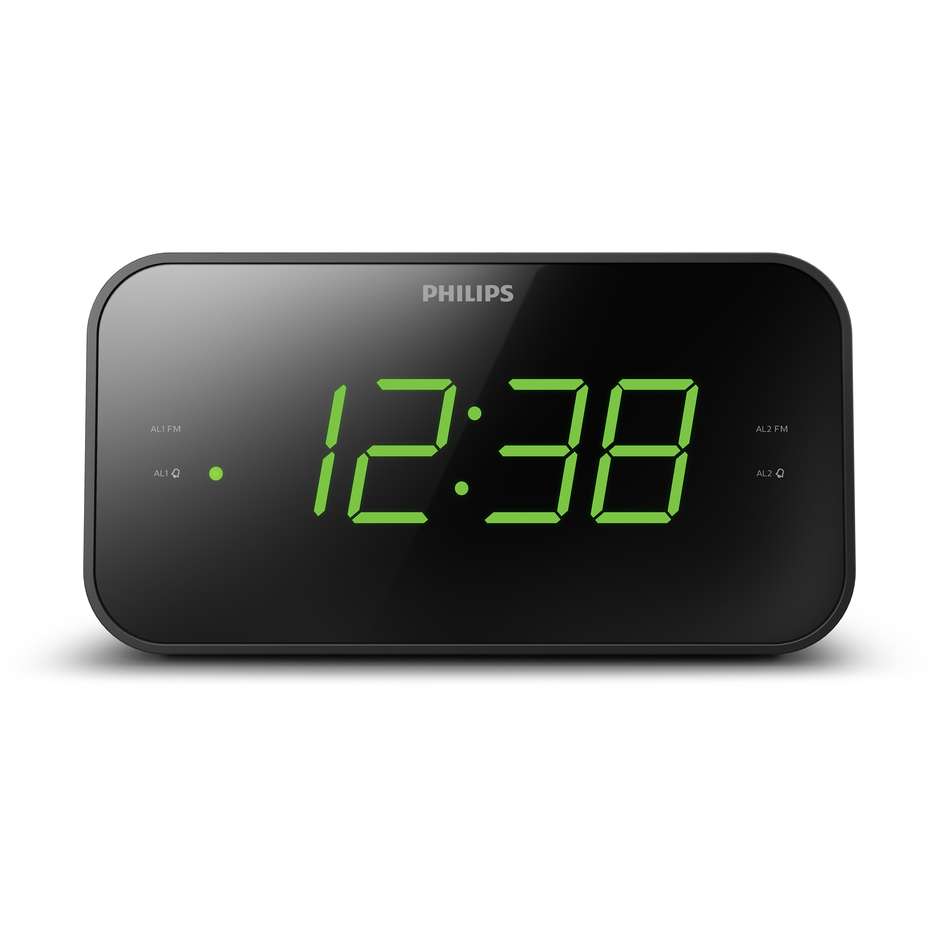 PHILIPS TAR3306/12 Radiosveglia Digitale con Display LED a Doppia Sveglia e Radio FM Colore Black