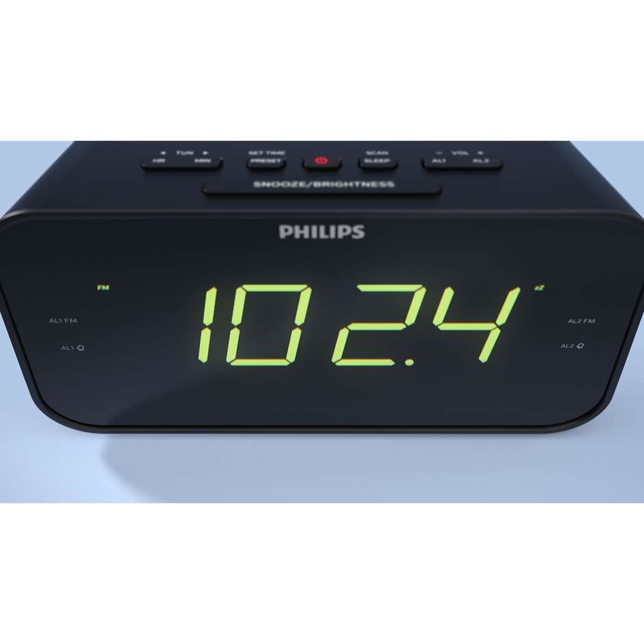 Philips TAR3306/12 Radiosveglia Digitale FM 2 Sveglie Snooze Display LED Nero