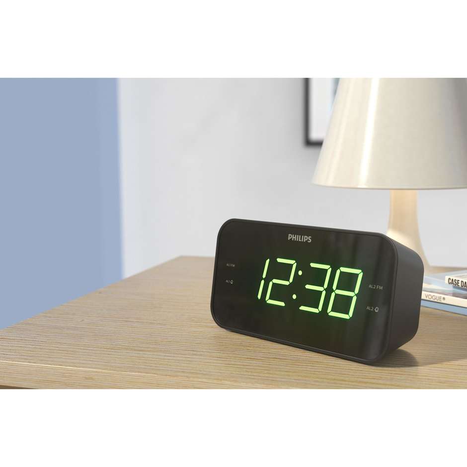 Philips TAR3306/12 Radiosveglia Digitale FM 2 Sveglie Snooze Display LED Nero