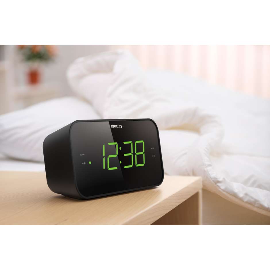 Philips TAR3306/12 Radiosveglia Digitale FM 2 Sveglie Snooze Display LED Nero