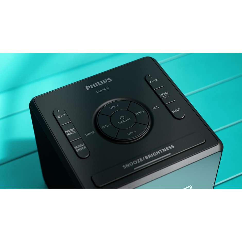 PHILIPS TAR4600/10 Radiosveglia Digitale con Display LED a Doppia Sveglia e Radio FM Colore Black