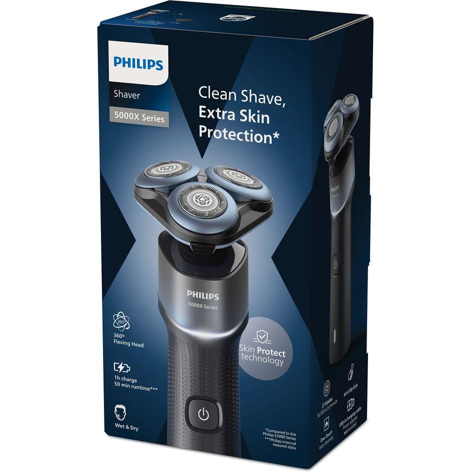 Philips X5006/00 rasoio rotante Wet & Dry, 3 testine, 50 minuti, blu