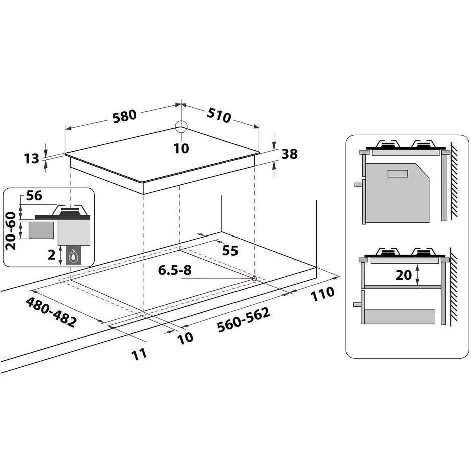 piano cot 60cm 3f+1dc front inox