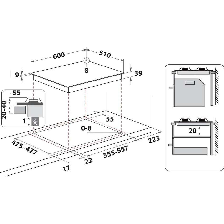 piano cot 60cm 3f+1tc front ghisa inox rombo