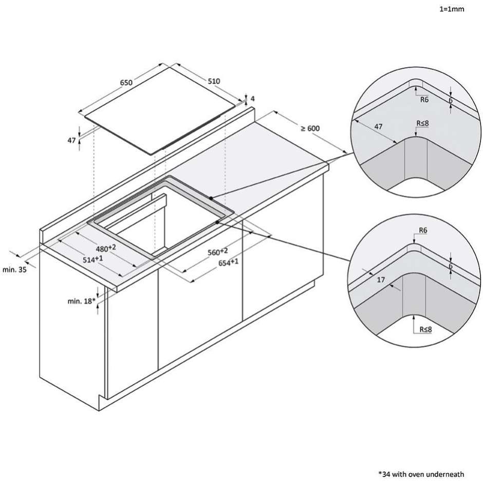 piano induz 65cm 2z +1flexi nero wifi vano48cm