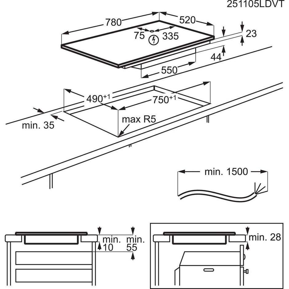 piano induz 80cm 4z bridge finitura opaca matt