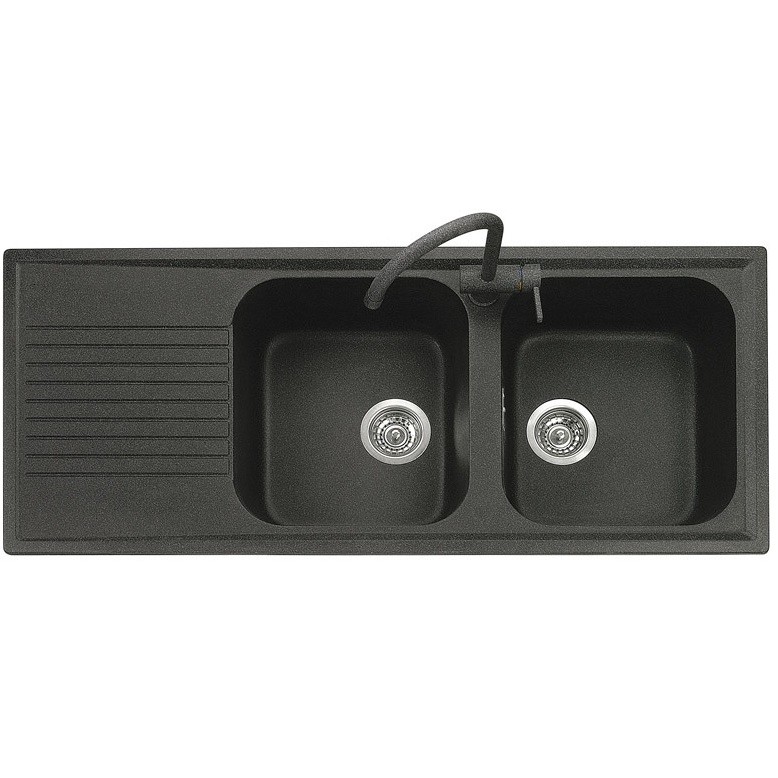 Lavello Da Cucina Romeo Nero 2 Vasche Con Gocciolatoio 116 X 50 Cm - Kuarzstone, Made In Italy - Foto 9