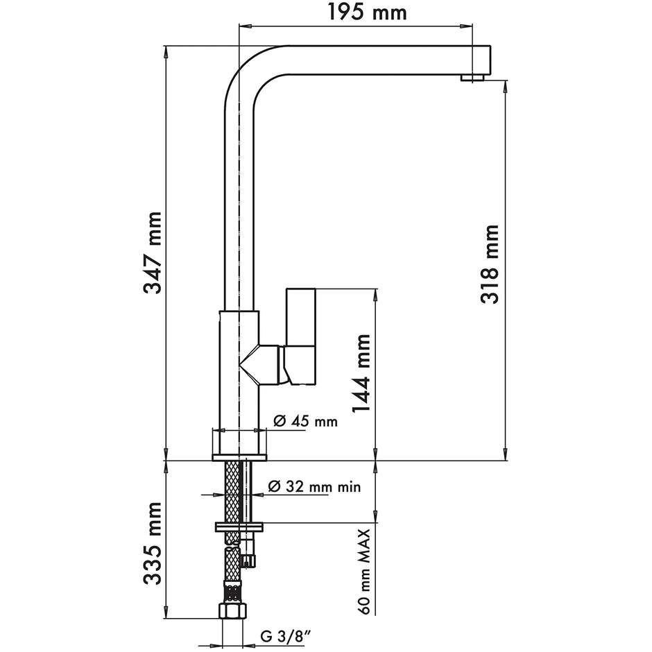Plados VenmixL VENMIXLUG95 miscelatore nero e cromo con canna a L girevole a 360°