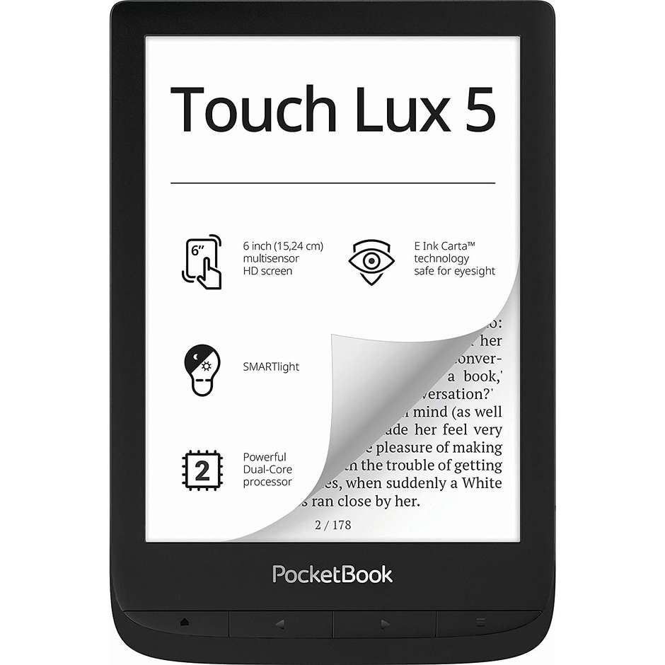 Pocketbook PB628-P-WW Touch Lux 5 E-Book Reader 6'' HD Memoria 8 Gb Wi-Fi colore nero