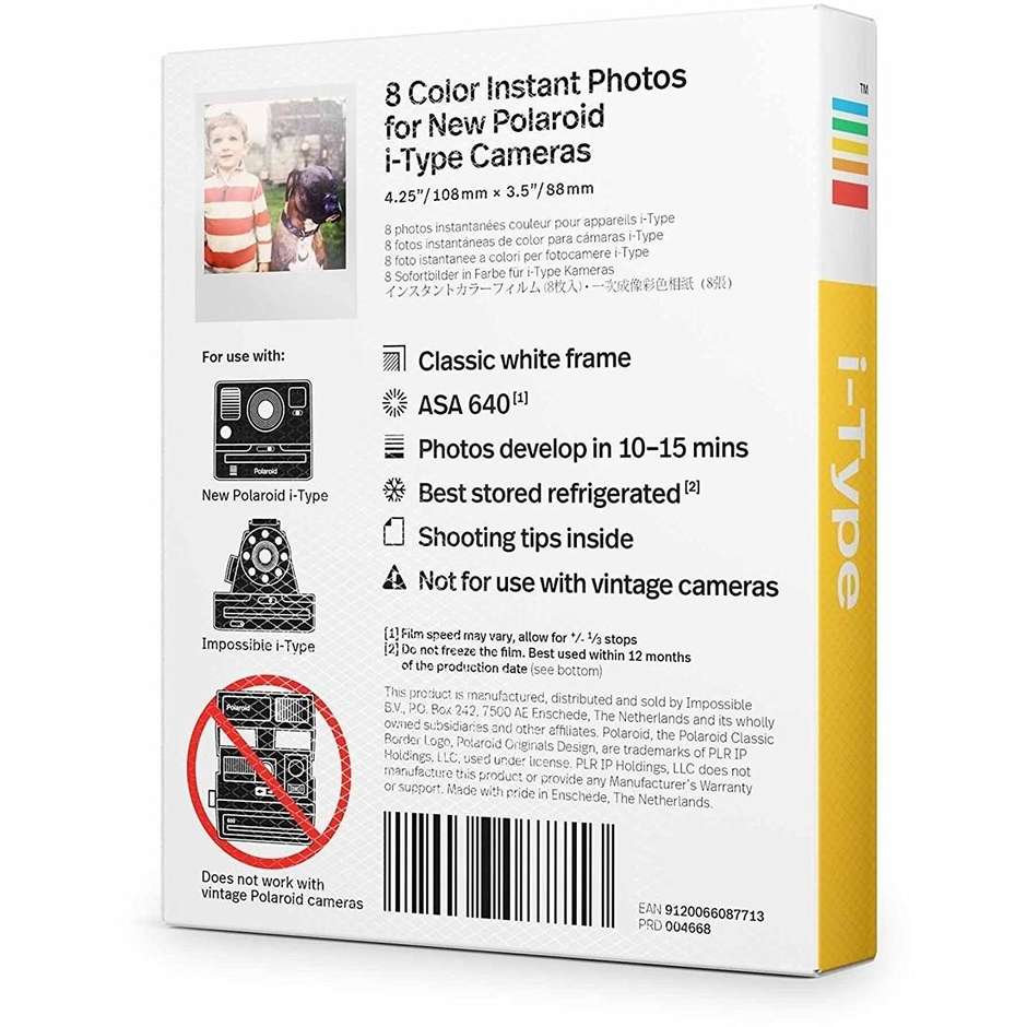 Polaroid PZ4668 Carta stampe a colori per fotocamere instantanee i-Type 8 pezzi