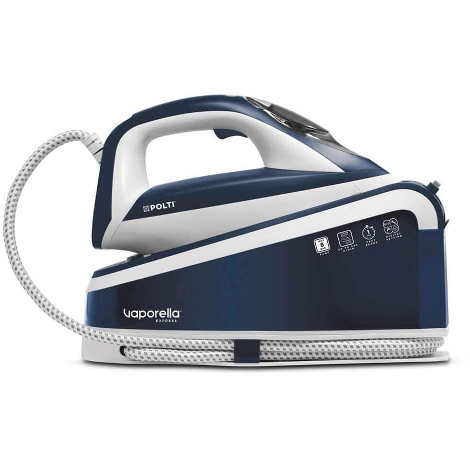 Polti Express VE30.10 Ferrro da stiro Potenza 2200 W  Capacità tanica acqua 1,6 Lt Piastra in Ceramica Colore Blu, Bianco