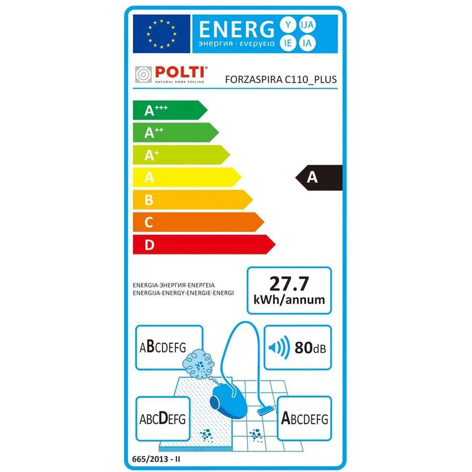 Polti Forzaspira C110_PLUS Aspirapolvere a Traino Ciclonico Senza Sacco 800W Filtro HEPA 2L Nero e Rosso