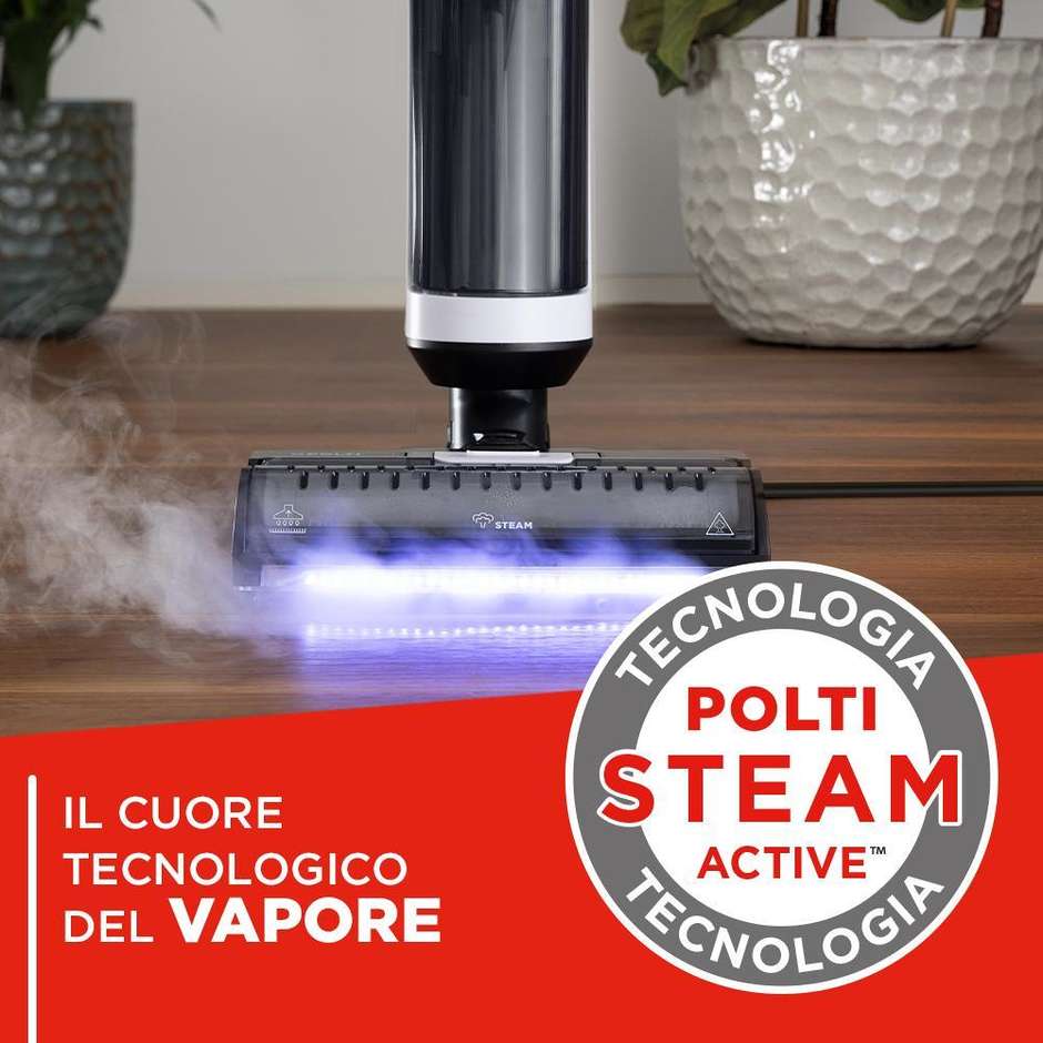 Polti RollySteam WD10C Aspirapolvere Lavapavimenti 3 in 1 Secco e Bagnato 750 W 7000 Pa 0,6/0,8 L Nero/Bianco