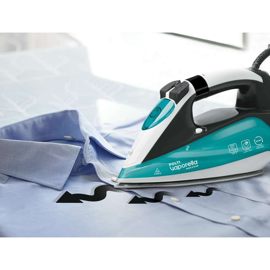 Polti Vaporella Quick & Slide QS220 Ferro da Stiro a Vapore 2400 W Piastra Pro-Steam 485 Fori Grigio e Blu