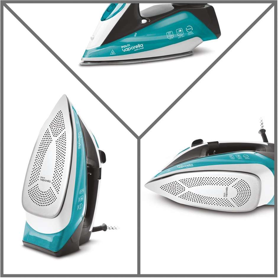 Polti Vaporella Quick & Slide QS220 Ferro da Stiro a Vapore 2400 W Piastra Pro-Steam 485 Fori Grigio e Blu