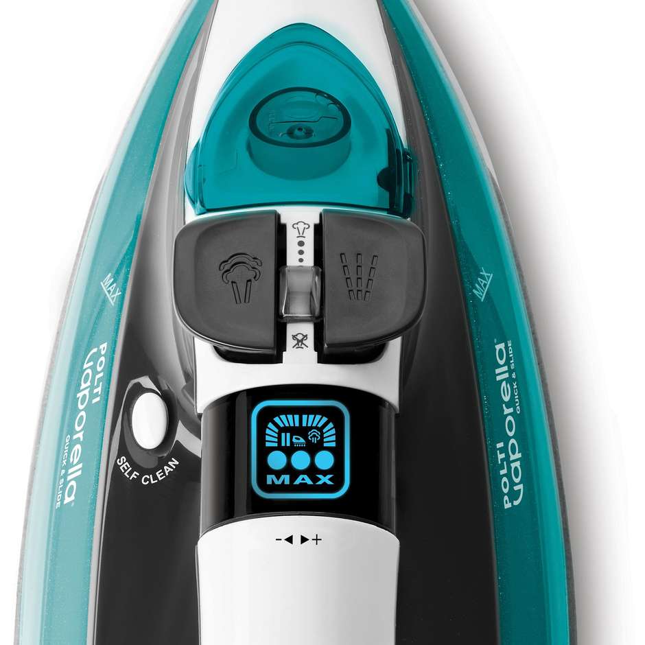 Polti Vaporella Quick & Slide QS220 Ferro da Stiro a Vapore 2400 W Piastra Pro-Steam 485 Fori Grigio e Blu