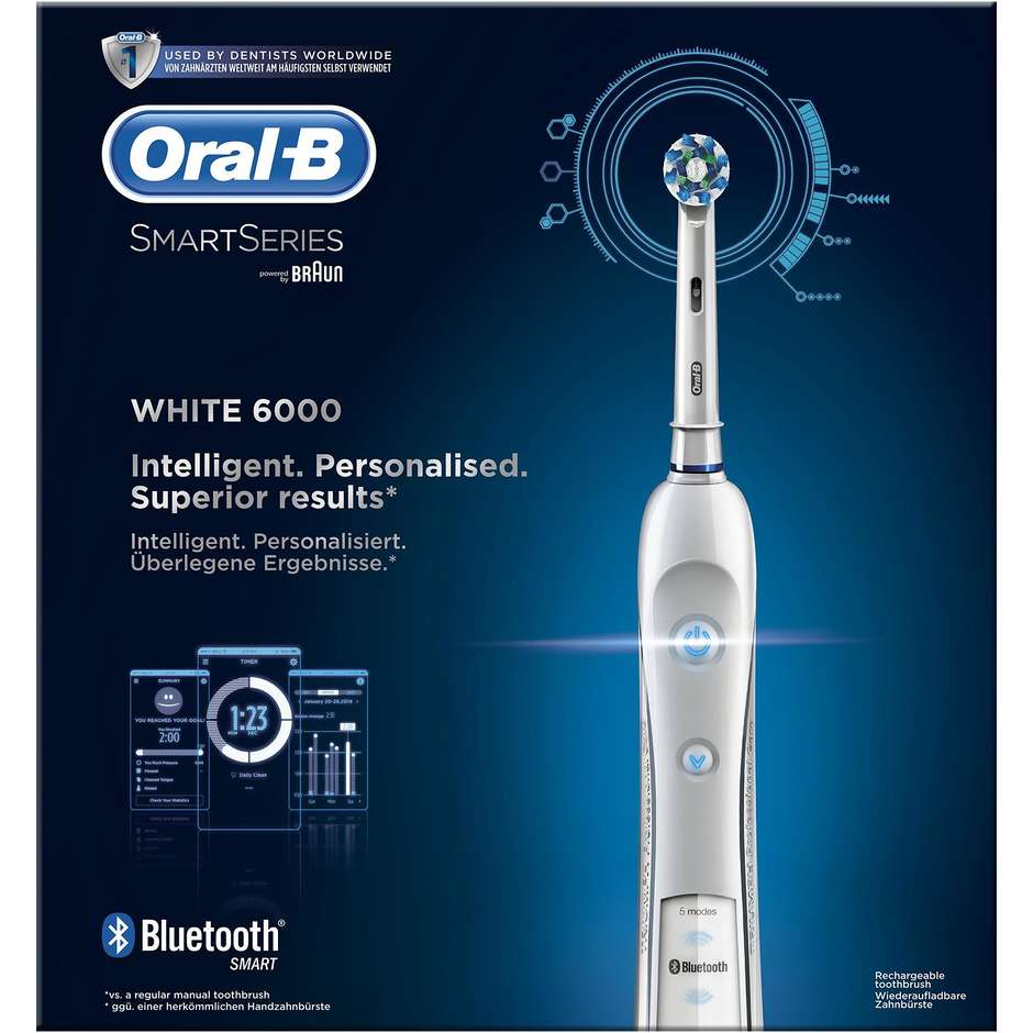 PRO 6000 Braun Oral-B CrossAction spazzolino elettrico ricaricabile con Bluetooth bianco
