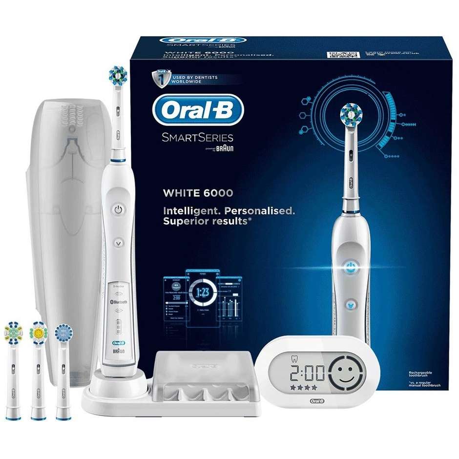 PRO 6000 Braun Oral-B CrossAction spazzolino elettrico ricaricabile con Bluetooth bianco