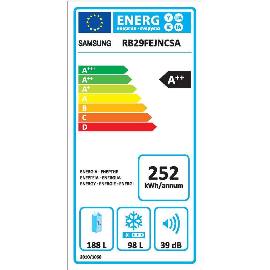 RB29FEJNCSA Samsung frigorifero combinato 286 litri classe A++ No Frost inox