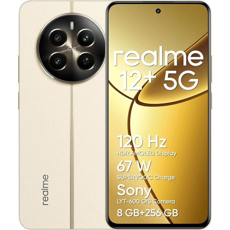 Realme 12+ 5G Smartphone 6,67" Ram 8 Gb Memoria 256 Gb Android colore beige