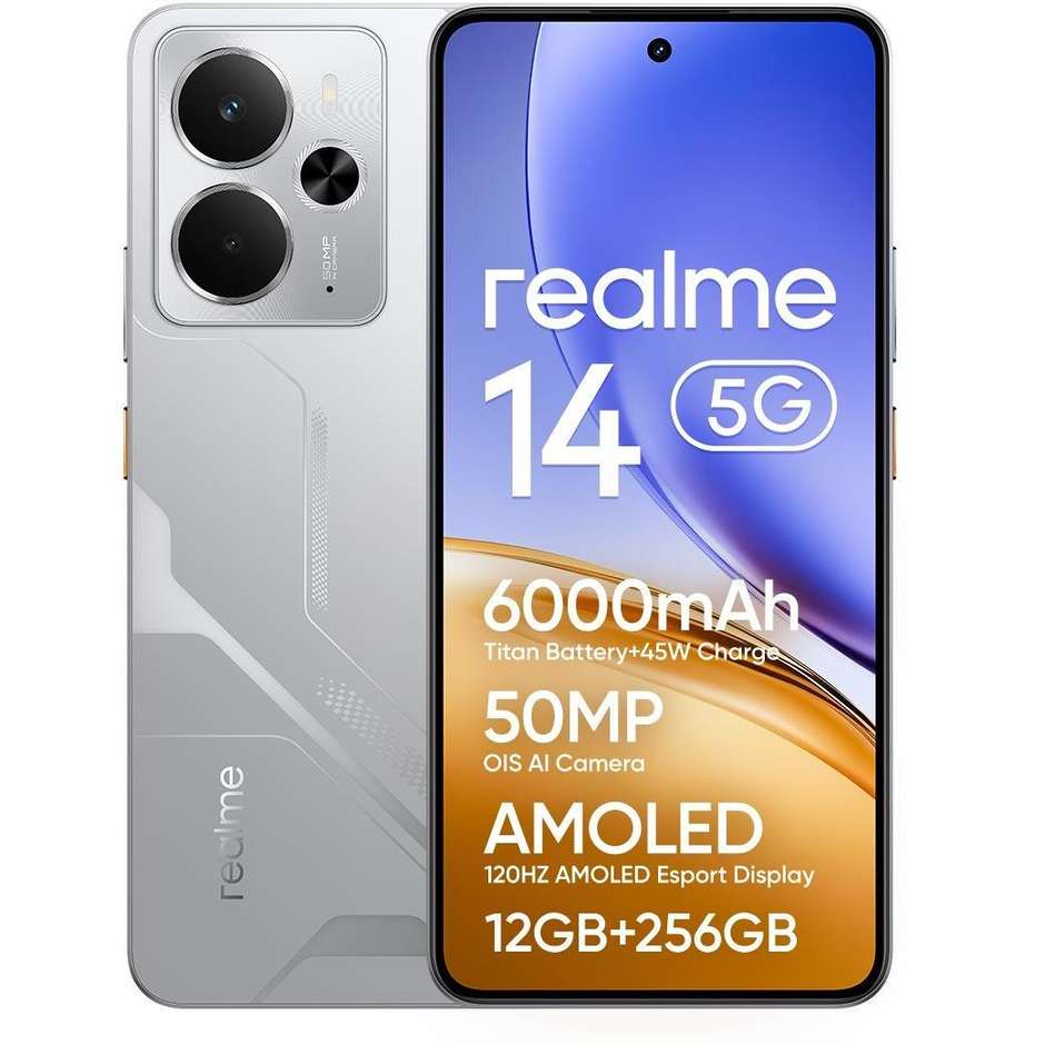 Realme 14 Smartphone 5G 6.67" Ram 12 GB Memoria 256 GB Android 15 Colore Argento