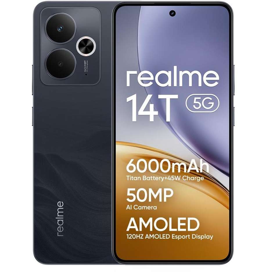 Realme 14T Smartphone 5G 6.67" Ram 8 GB Memoria 256 GB Android 15 Colore Nero