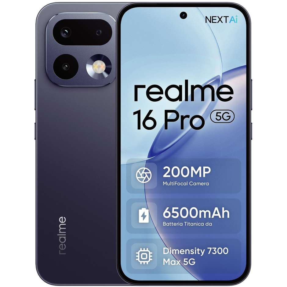 Realme 16 Pro Smartphone 5G 17,2 cm (6.78") AMOLED 120Hz 8 GB 256 GB 50 MP OIS Grigio (Pebble Grey)