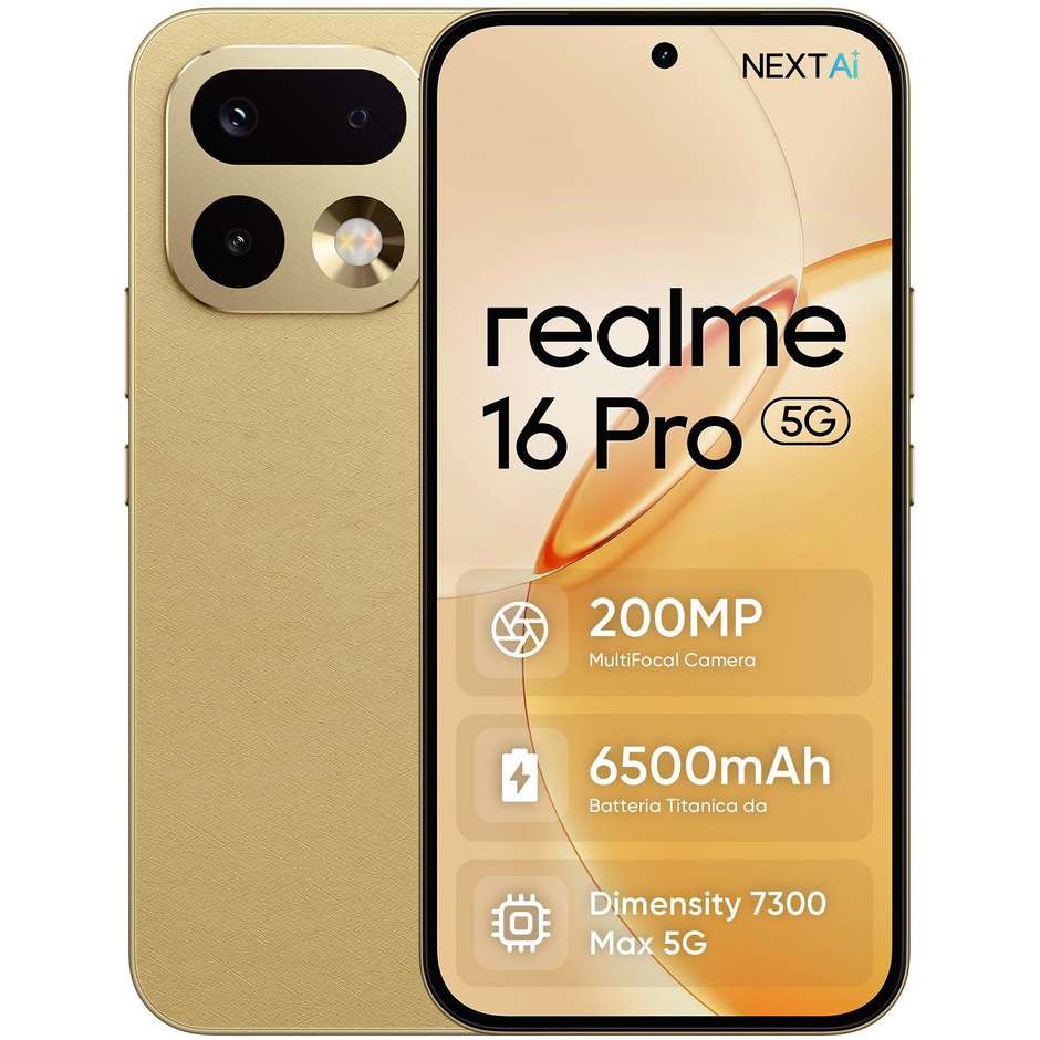 Realme 16 Pro Smartphone 5G 17,2 cm (6.78") AMOLED 120Hz 8 GB 256 GB 50 MP OIS Oro (Gold)