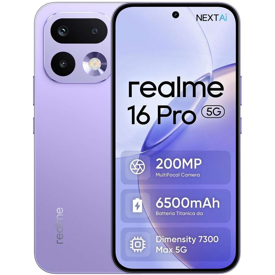 Realme 16 Pro Smartphone 5G 17,2 cm (6.78") AMOLED 144Hz 8 GB 512 GB 50 MP OIS Viola (Orchid Purple)