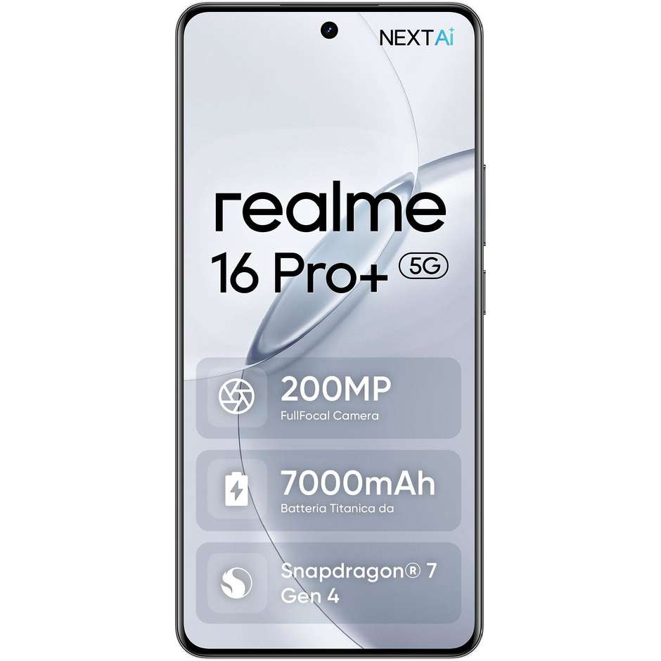 Realme 16 Pro+ Smartphone 5G 17,2 cm (6.78") Curved AMOLED 120Hz 12 GB 512 GB 200 MP OIS Grigio (Master Grey)
