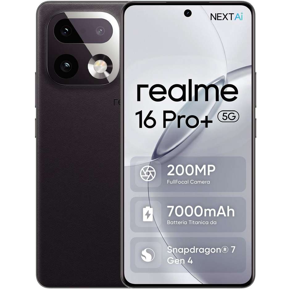 Realme 16 Pro+ Smartphone 5G 17,2 cm (6.78") Curved AMOLED 120Hz 12 GB 512 GB 200 MP OIS Grigio (Master Grey)