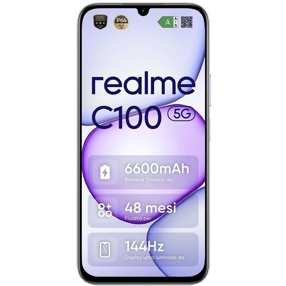 Realme C100 Smartphone 5G 17,2 cm (6.8") 144Hz 4 GB 128 GB 50 MP AI 5000 mAh Viola (Purple)