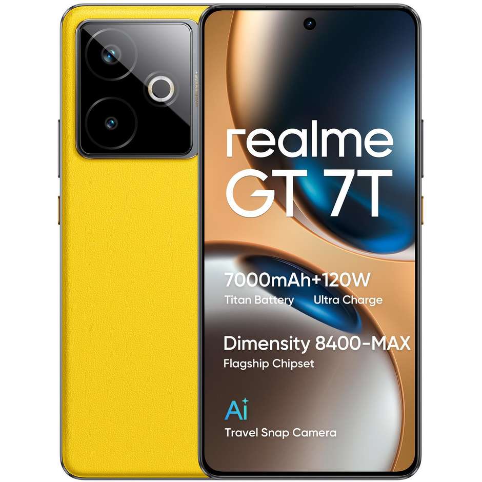 Realme GT 7T Smartphone 5G 6.8" Ram 12 GB Memoria 256 GB Android 15 Colore Giallo