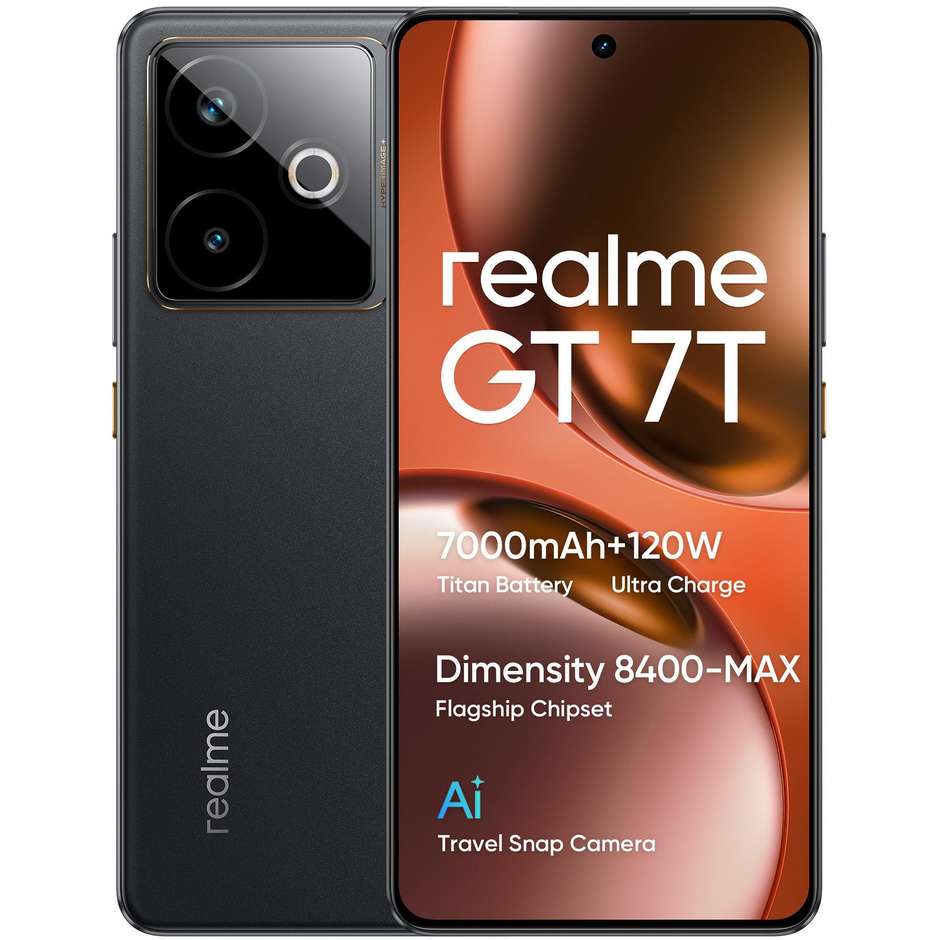 Realme GT 7T Smartphone 5G 6.8" Ram 12 GB Memoria 512 GB Android 15 Colore Nero