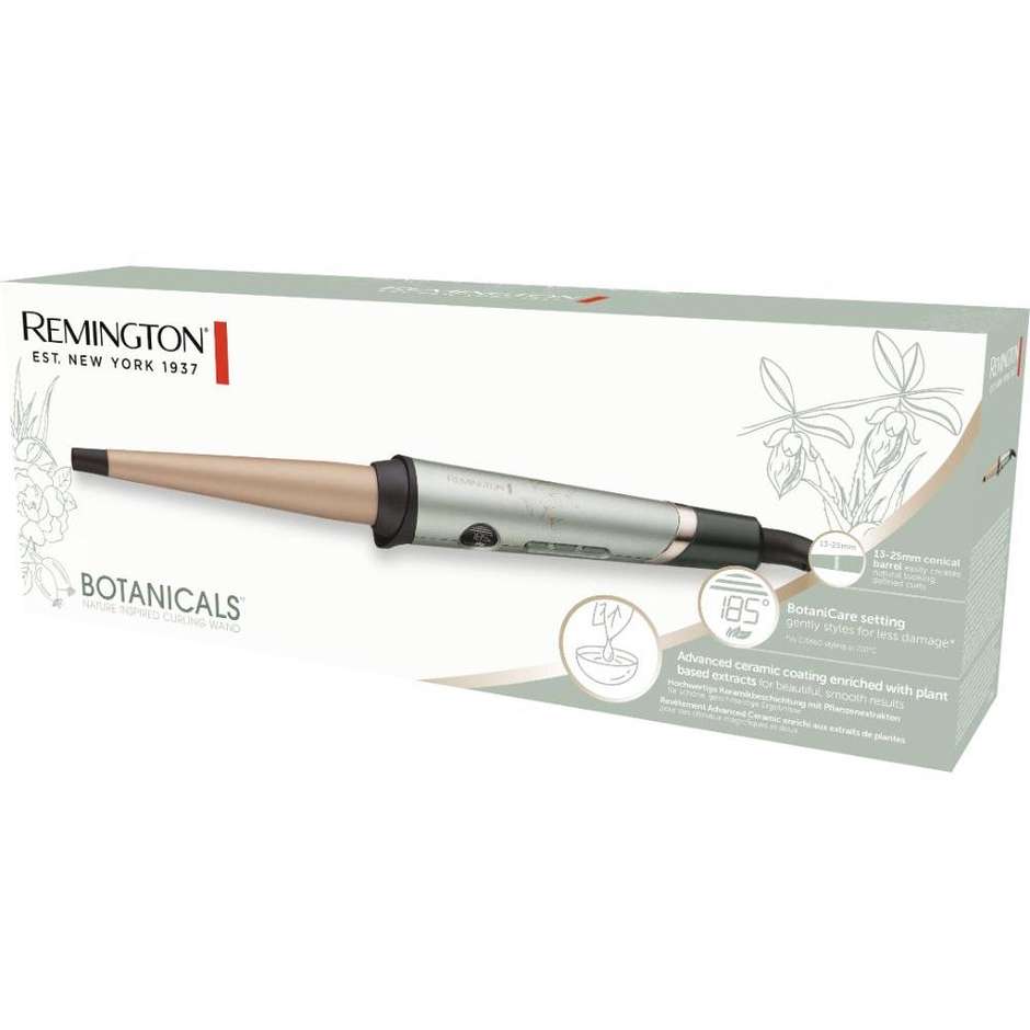 Remington Botanicals CI5860 Ferro Arricciacapelli Conico con Oli Vegetali 13-28 mm Verde e Oro Rosa