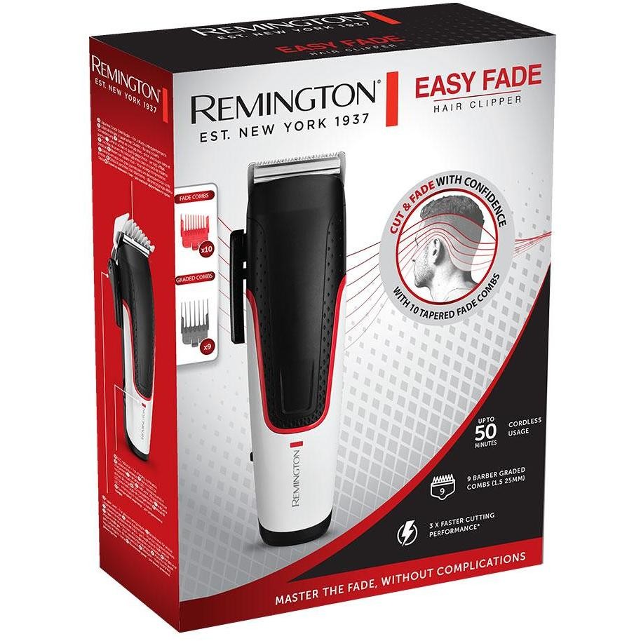 Remington Easy Fade HC500 Tagliacapelli con 19 Pettini Guida Speciali per Sfumature Nero e Silver