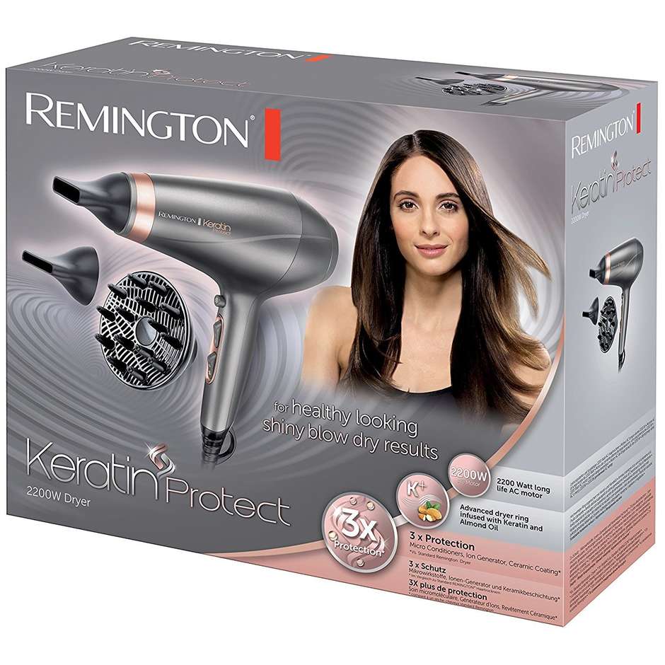 Remington Keratin Protect AC8820 Asciugacapelli Professionale Cheratina e Olio di Mandorle 2200 W Grigio e Oro Rosa
